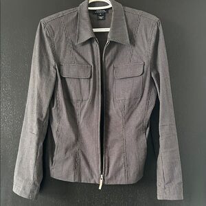 Jones New York Black Pinstripe Utility Zip Jacket